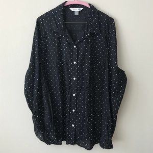 Plus size black with white polka dots button down
